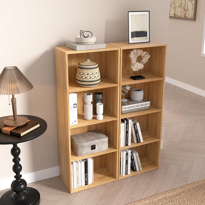 Wooden 4 Cube Storage Organizer, 4 Tier Tall Modern Bookshelf Freestanding - Image 2