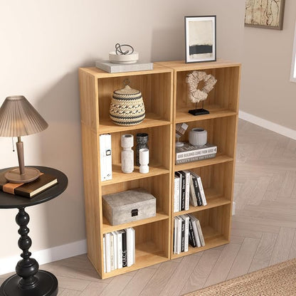 Wooden 4 Cube Storage Organizer, 4 Tier Tall Modern Bookshelf Freestanding - Image 2