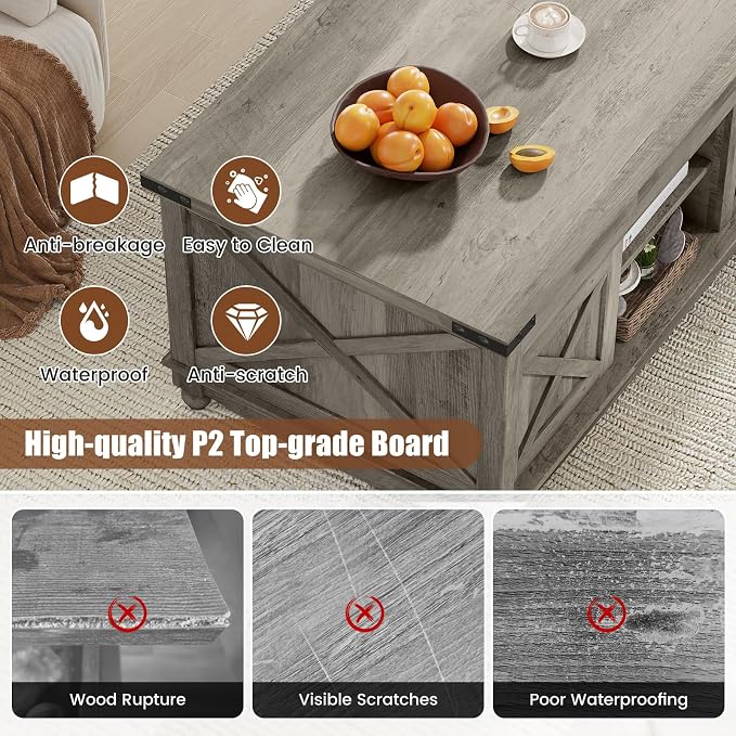 ALLSTAND 48" Farmhouse Lift Top Coffee Table - Image 3