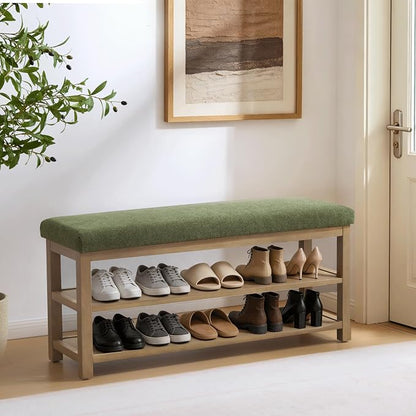 Zihanhome Shoe Rack Bench with Cushion, 2 Tier Solid Wood Storage Bench - Image 3