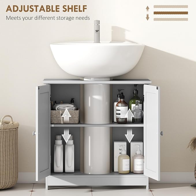 HOMCOM Under Sink Bathroom Cabinet, Pedestal Sink Storage Cabinet - Image 5