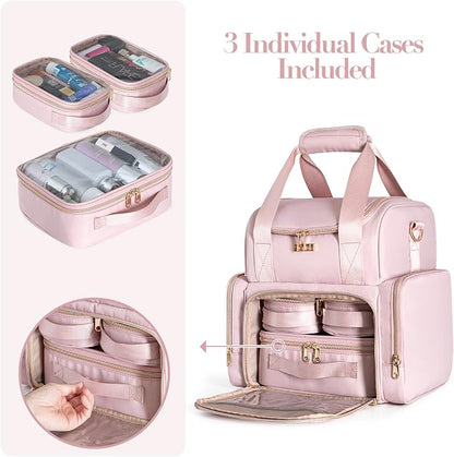 Large Makeup Cosmetic Bag with 3 Removable Case, Double Layer Travel Makeup - Image 2