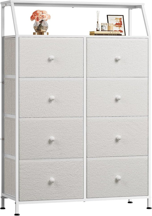 WLIVE White Fabric Dresser for Bedroom, 8 Drawer Tall Chest of Drawers | by WLIVE