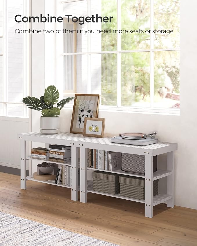 SONGMICS Shoe Rack Bench, 3-Tier Bamboo Shoe Storage Organizer, Entryway Bench - Image 6