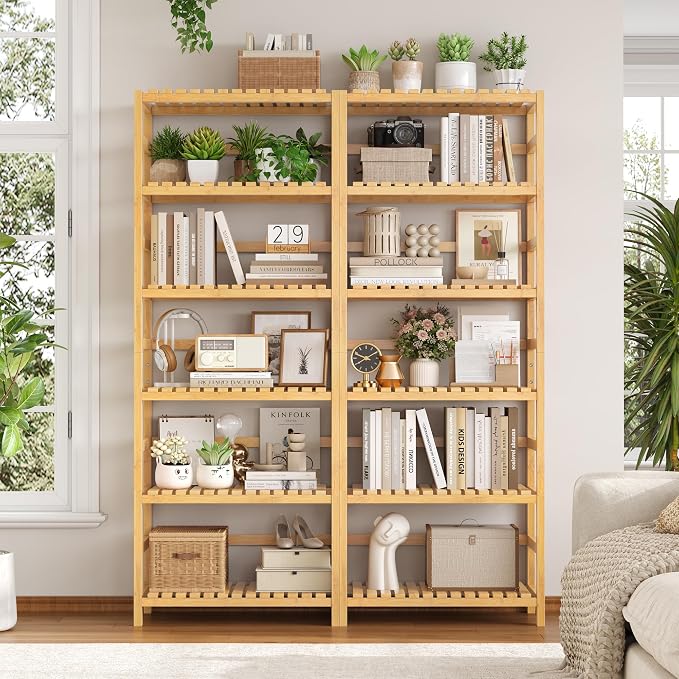 FOTOSOK 6-Tier Bamboo Shelf, Bamboo Bookcase - Image 5