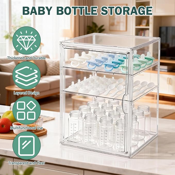 Baby Bottle Organizer, 3 Tiers Acrylic Bottle Storage Organizer Container - Image 6
