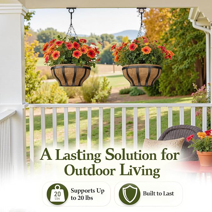 VOXOR Metal Hanging Baskets for Plants, Heavy Duty Wrought Iron Hanging Baskets - Image 5