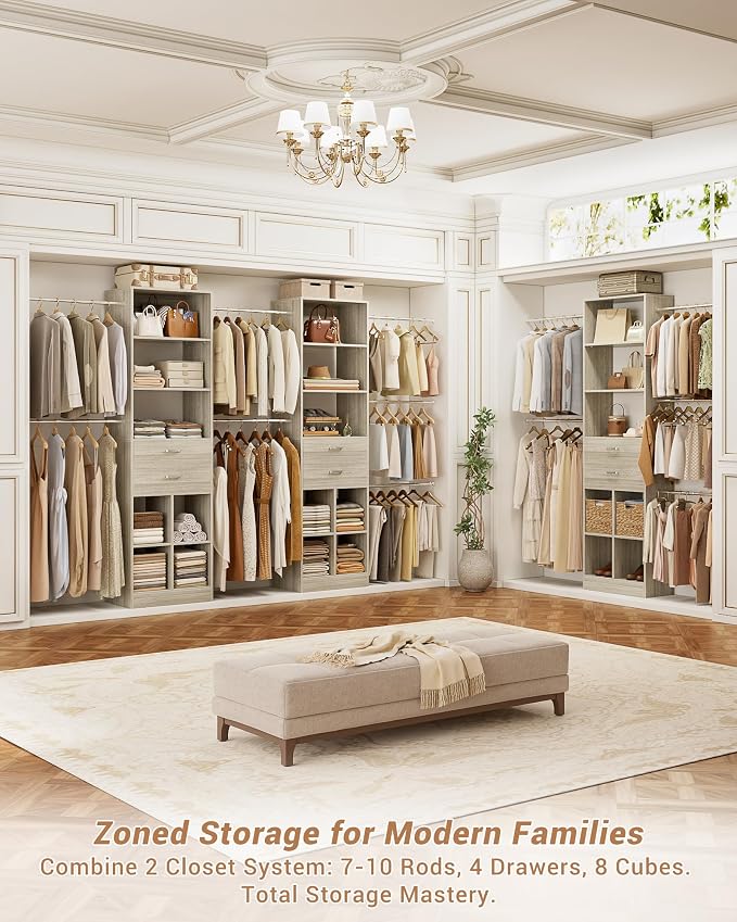 Besiost Small Closet System, 3.2-6.8FT Small Closet Organizer - Image 7