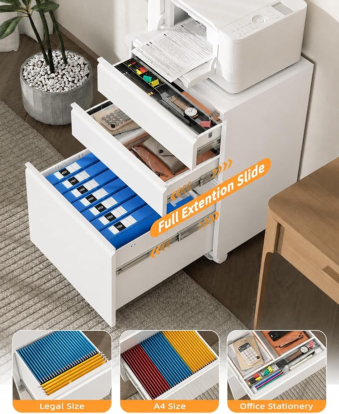 3 Drawer Mobile File Cabinet - Image 4