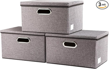 PRANDOM Storage Bins with Lids Linen Fabric Foldable Storage Boxes Organizer by Prandom