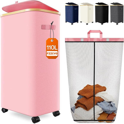 Laundry Hamper with Wheels, 110L Large Clothes Hamper with Removable Inner Bag by Fzzcvo