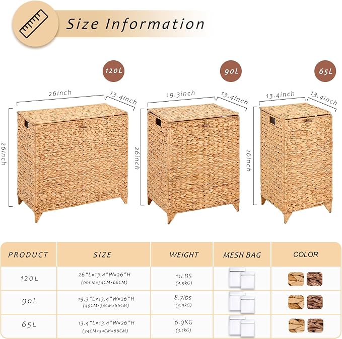 Handwoven Laundry Hamper with Lid, Natural Hyacinth Heightened Feet Laundry - Image 4