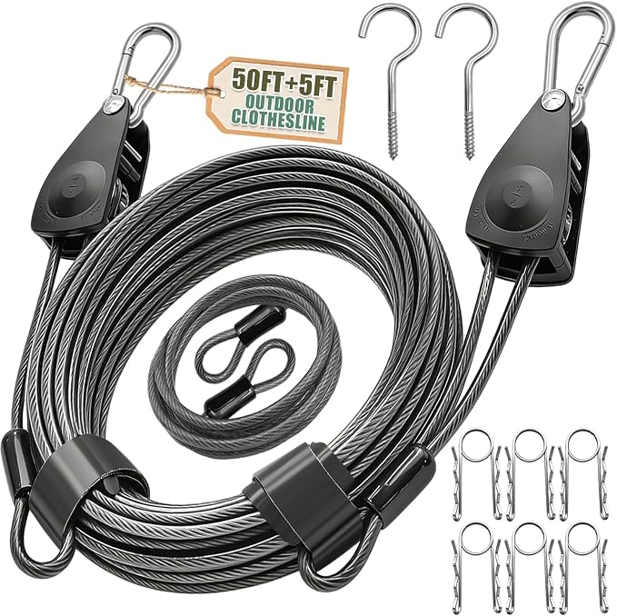 NAZOU Outdoor Retractable Clothesline, 3/16" 50ft+5ft Heavy Duty Coated Steel - Image 9