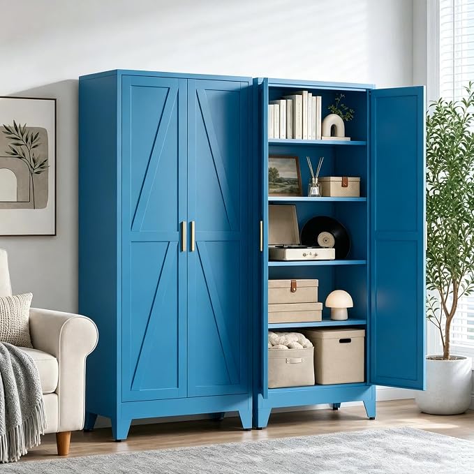 71" H Kitchen Pantry Storage Cabinet, Farmhouse Pantry Cabinet, Tree Doors - Image 4