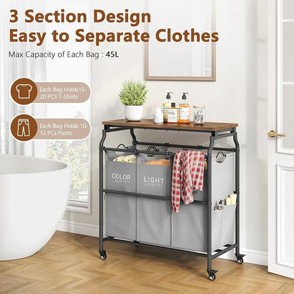 Hoctieon 3 Section Laundry Sorter Cart - Image 2