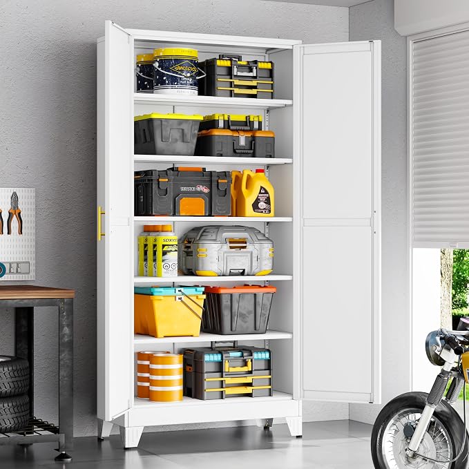 75" White Tall Metal Storage Cabinet - Image 2