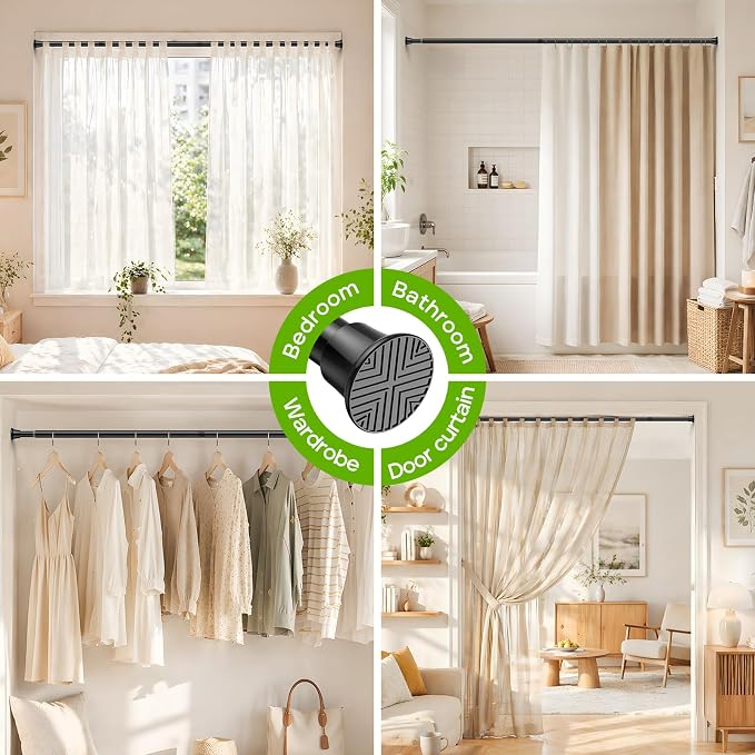 Black Shower Curtain Rod 32 to 76 Inches Adjustable, 7/8 Inch Diameter Heavy - Image 6