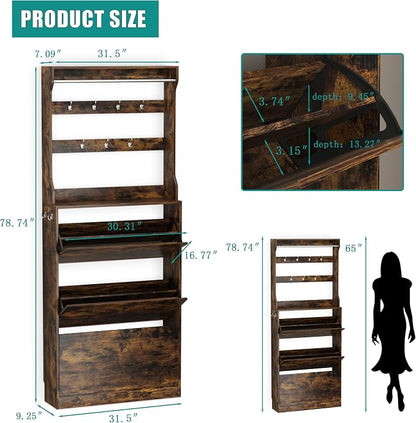 Shoe Cabinet for Entryway with 3 Flip Drawers, Narrow Hidden Slim Freestanding - Image 2