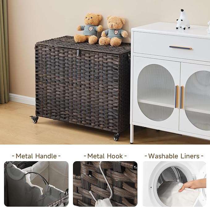 Laundry Hamper with Wheels, 52.8 Gallon Rolling Laundry Basket with Lid - Image 6