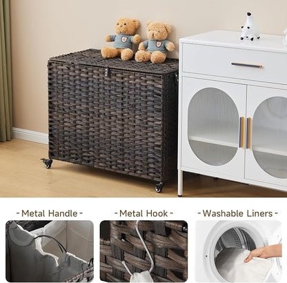 Laundry Hamper with Wheels, 52.8 Gallon Rolling Laundry Basket with Lid - Image 6