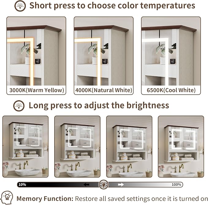 Bathroom Medicine Cabinet with Mirror, Lighted Wall Storage Cabinet, Living Room - Image 4