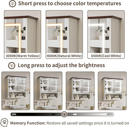 Bathroom Medicine Cabinet with Mirror, Lighted Wall Storage Cabinet, Living Room - Image 4