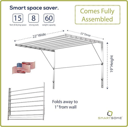 Smartsome | Wall Mounted | Clothes Drying Rack| 22" Wide |15 Linear Feet - Image 2