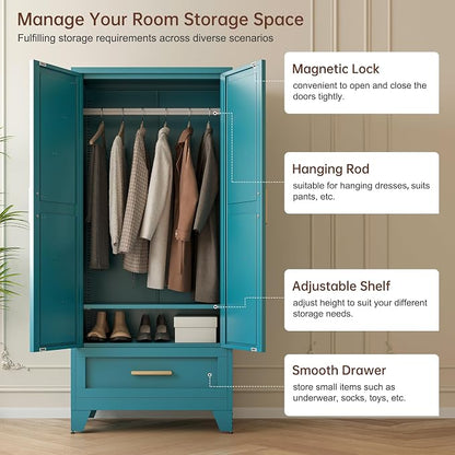 71" Tall Metal Wardrobe Cabinet - Image 5