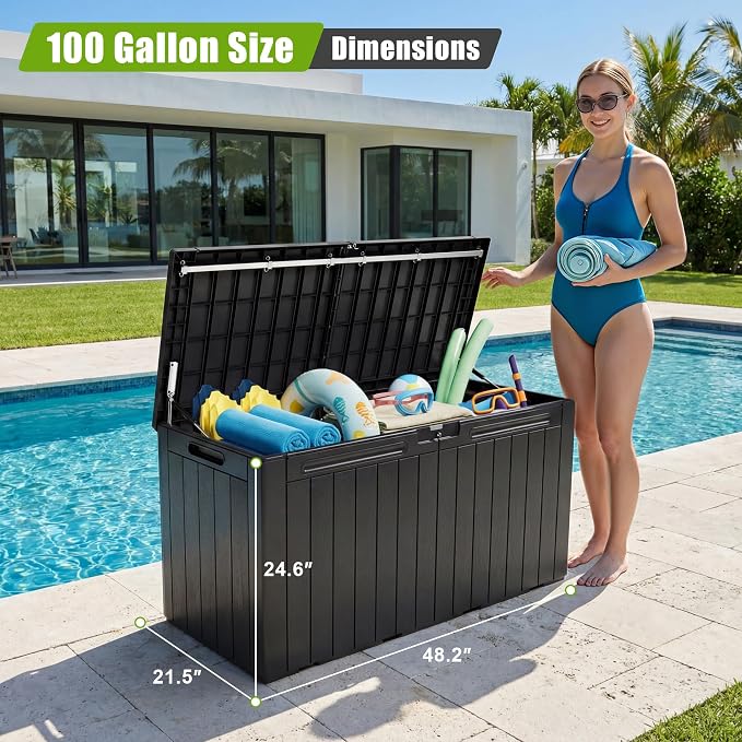 Flamaker Resin Deck Box 100 Gallon Large Outdoor Storage Box Waterproof | - Image 2