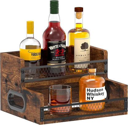 Liquor Bottle Display Shelf, Coffee Syrup Rack Organizer, 2 Step Countertop by Alyoen