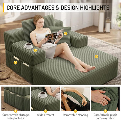 2-in-1 Convertible Chaise Lounge Indoor, 60.2" Corduroy Upholstered Chaise - Image 6