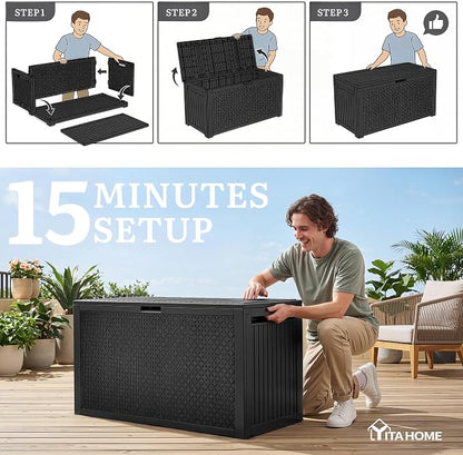 YITAHOME 95 Gallon Outdoor Storage Deck Box, Waterproof Resin Deck Box w/Handles - Image 9