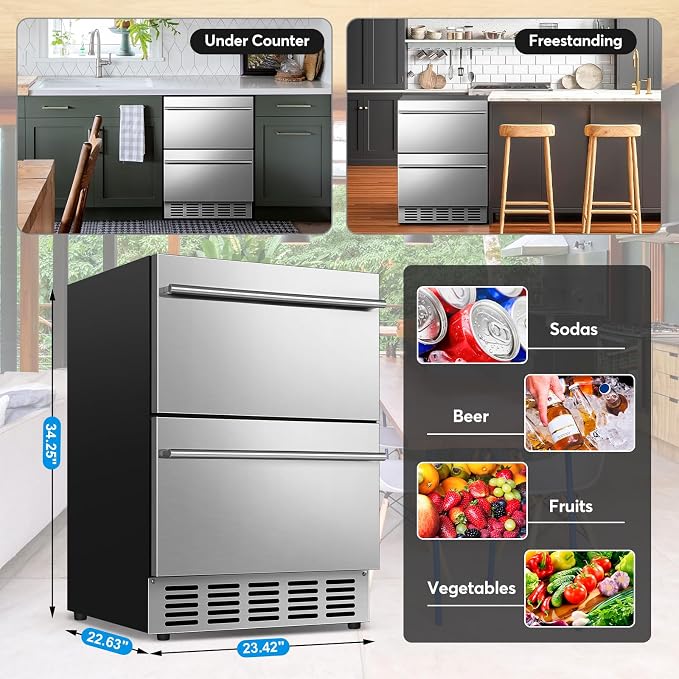 Under Counter Beverage Refrigerator 24 Inch, Outdoor Drawer Fridge Stainless - Image 7