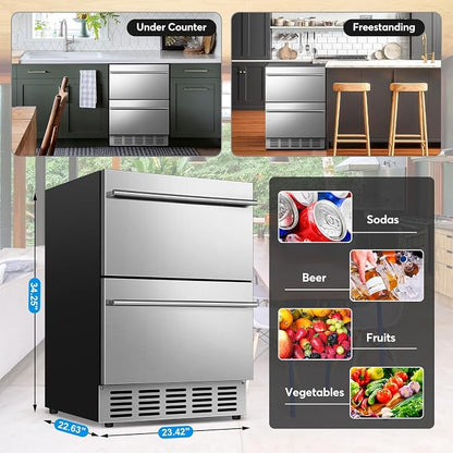 Under Counter Beverage Refrigerator 24 Inch, Outdoor Drawer Fridge Stainless - Image 7