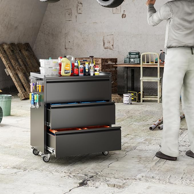 Aobabo Metal Storage Cabinet on Wheels, - Image 2