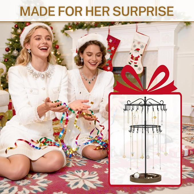 iDavosic.ly 2 Tier Rotating Necklace Holder Organizer - Image 2