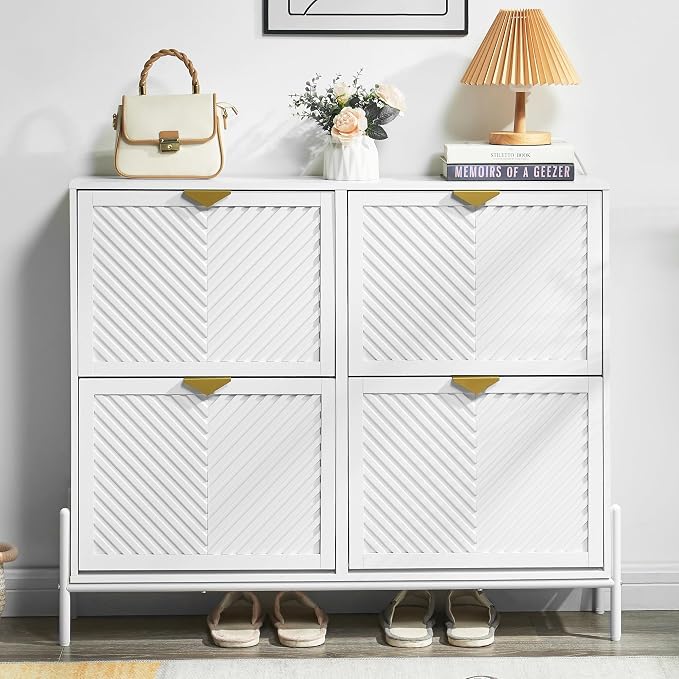 Shoe Cabinet with 4 Flip Drawers, Narrow Entryway Rack, Freestanding, - Image 8
