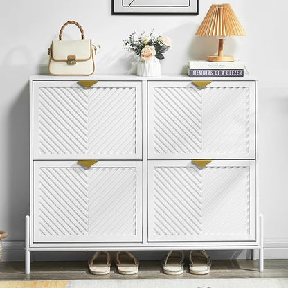 Shoe Cabinet with 4 Flip Drawers, Narrow Entryway Rack, Freestanding, - Image 8