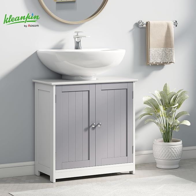 kleankin 23.5" Pedestal Sink Storage Cabinet, Freestanding Bathroom Under Sink - Image 2