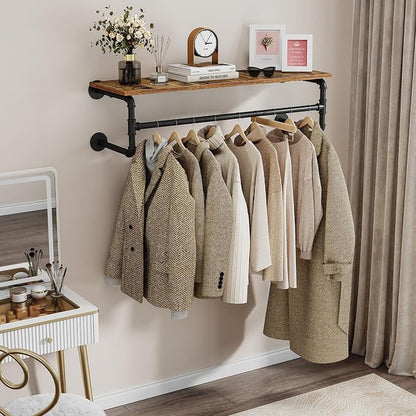 Clothes Rack with Top Shelf, 43.3in Industrial Pipe Wall Mounted Garment Rack - Image 7