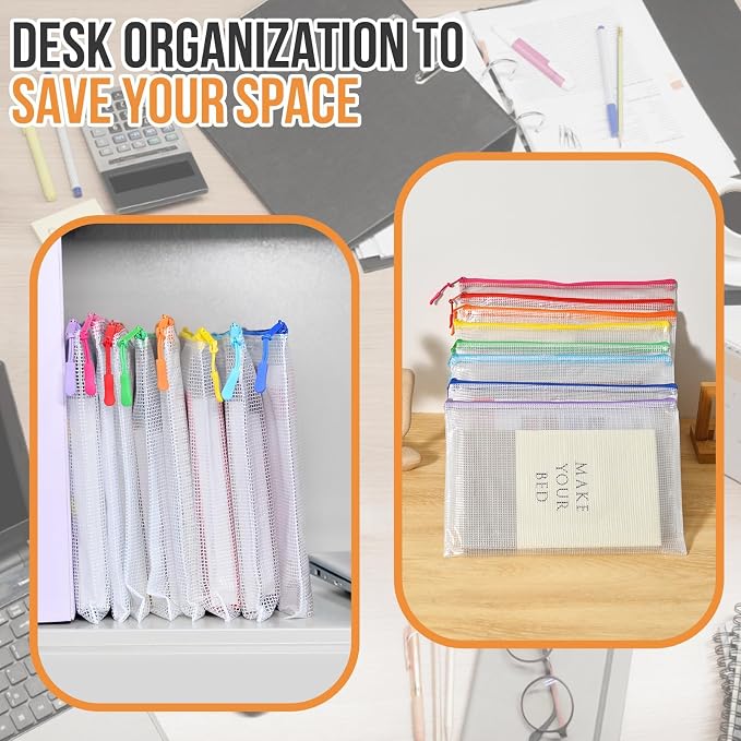 24pcs Mesh Zipper Pouch Bags, 12 Colors Extra Large 12PCS A3 and 12pcs A4 - Image 5