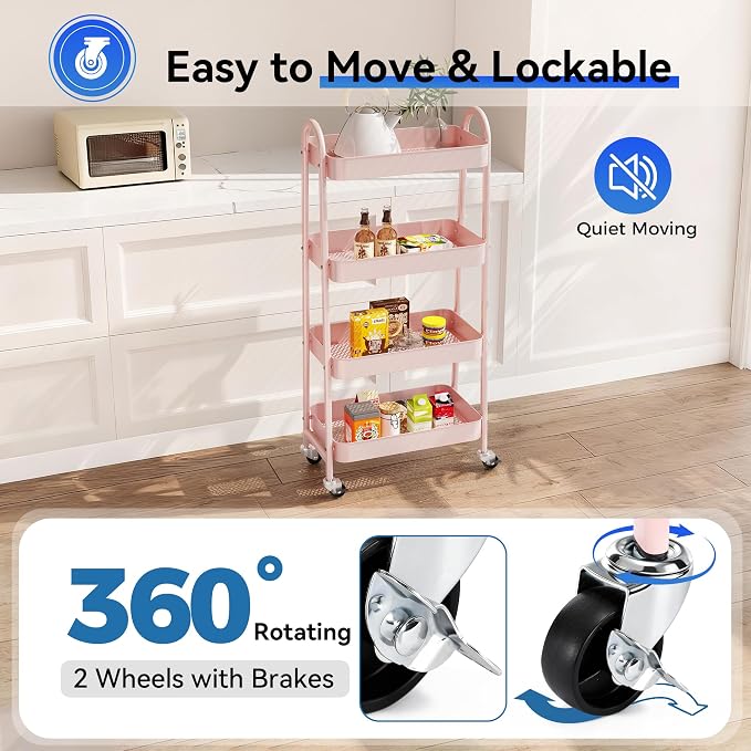 NEWBULIG 4-Tier Metal Rolling Storage Cart, Heavy Duty Mobile Utility Organizer - Image 3