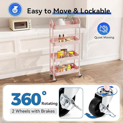NEWBULIG 4-Tier Metal Rolling Storage Cart, Heavy Duty Mobile Utility Organizer - Image 3