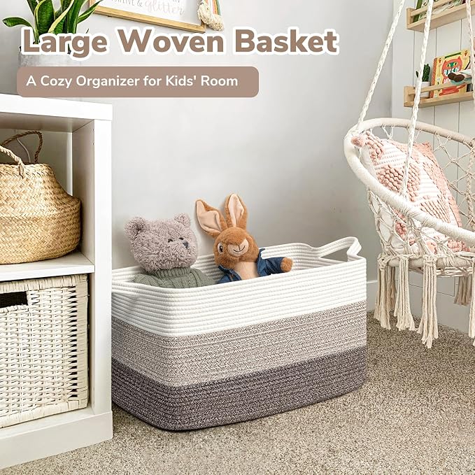 Goodpick Large Woven Storage Basket, 21.6"x14.9"x11.8", Blanket Storage - Image 2