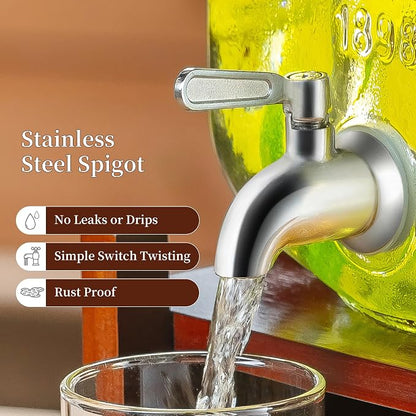 Drink Dispenser with Acacia Wood Stand and Lid, 2 Gallon Glass Beverage - Image 3