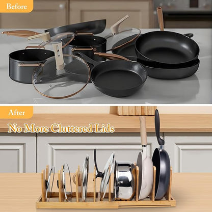MinBoo Bamboo Expandable Pot Lid Organizer, Pot and Pan Organizer Drawer - Image 5