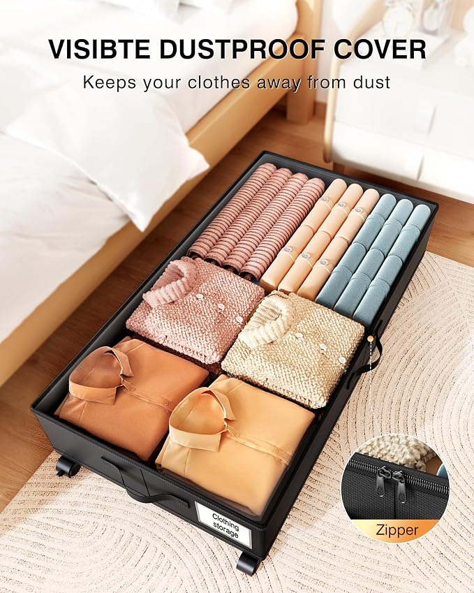Under Bed Storage with Wheels, 7.5-10.6 inchTall Adjustable Storage - Image 6