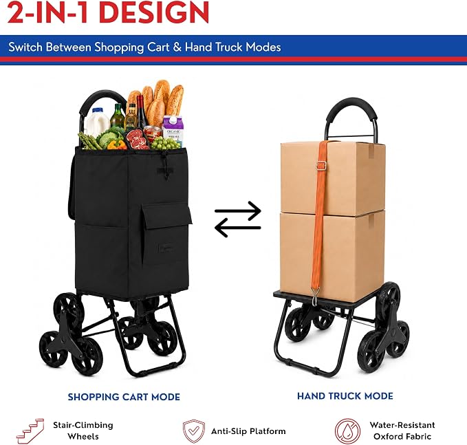 Shopping Cart, Super Loading Stair Climber 220 lbs Capacity, Grocery Foldable - Image 6