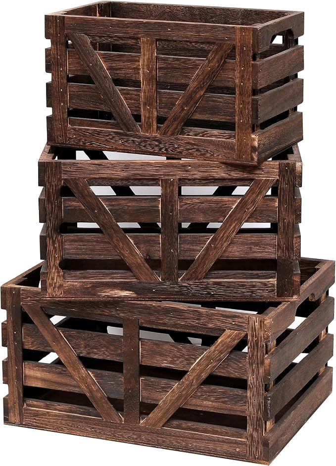 Nested Wooden Storage Crates Set of 3, Farmhouse Decorative Boxes - Image 7
