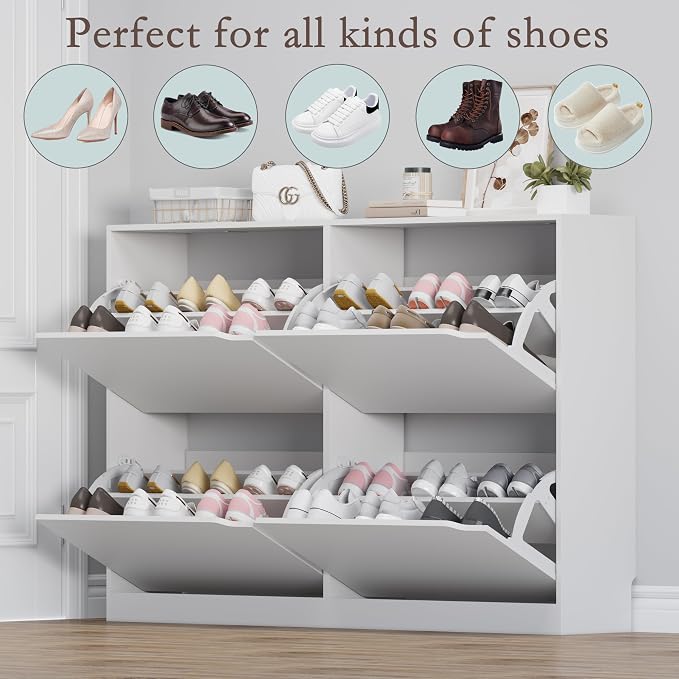 BORNOON Shoe Cabinet with 4 Flip Drawers, Narrow Hidden Shoe Storage Cabinet - Image 4